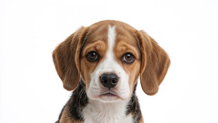 Portrait of a beagle with a white background