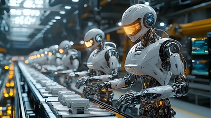 Robots Working on a Modern Factory Line High Resolution Picture