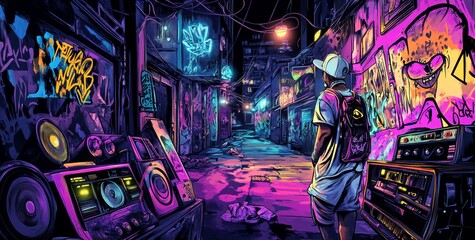 rap in the street with neon lights