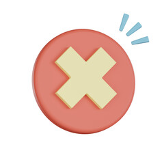 3d icon with empty states showing cross symbol on round button with blue accent marks expressing alert or error in simple design