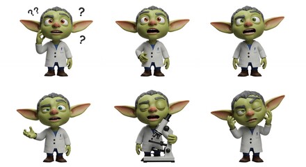 Cartoon elf scientists illustration set