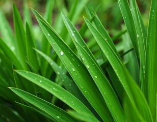 Fototapeta premium Close-up of vibrant green leaves with water droplets