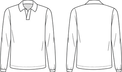 Technical flat sketch of a men's color-blocked polo shirt with a button placket and short sleeves, an apparel design vector illustration.