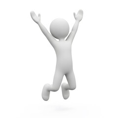 3D Character Jumping with Arms Raised — Joy, Success, or Celebration Concept Illustration