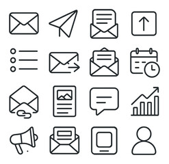 Minimalist icon set for messaging, communication, and business applications