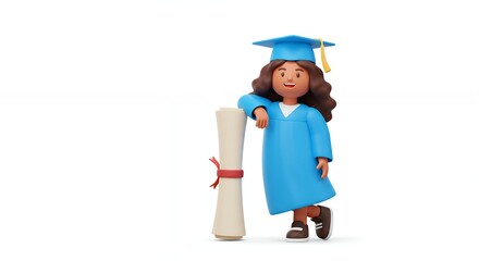 Female graduation character holding diploma