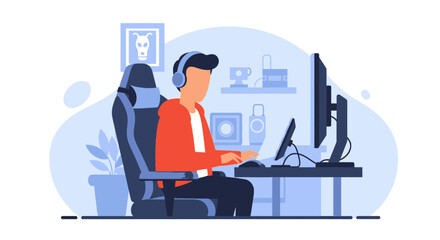 Gamer playing video games at home, perfect for esports, gaming blogs, or tech websites. © STOCKHUB