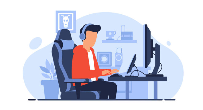 Gamer playing video games at home, perfect for esports, gaming blogs, or tech websites.