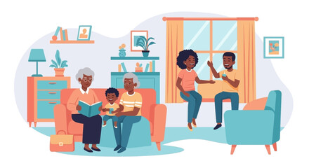 Happy Multigenerational Family Spending Time Together at Home - Perfect for Family,  Parenting, or Grandparents' Day.