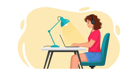 Young woman working from home on her laptop, perfect for blogs, websites, and social media posts about remote work.