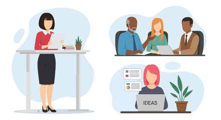 Fototapeta premium Diverse business team collaboration: Vector illustration ideal for websites, presentations, and marketing materials.