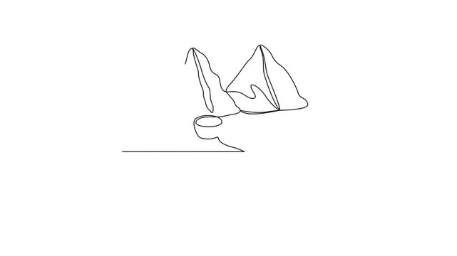 Animated self drawing of World Samosa Day video design illustration. World Samosa Day themes design concept in simple linear continuous line. Traditional food themes for campaign and business purpose.