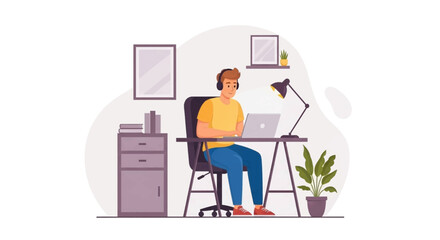 Man working from home on laptop, perfect for blog posts about remote work or productivity.