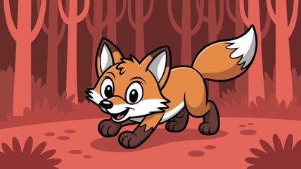 Obraz premium Vector Cute Animal SVG Illustration with Cartoon Fox in Forest Modern Flat Style Bright Colors