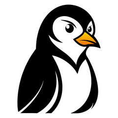 Simplified Penguin Mascot in Side View with Bold Contrast and a Subtle Smirk for Clean Animal Branding
