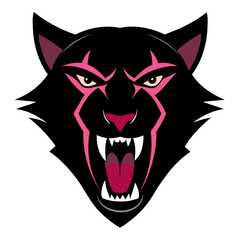 Shadowed Panther Face with Glowing Fangs in Neon Black-Pink Layout