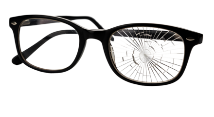 Broken Glasses with Cracked Lens in Black Frame