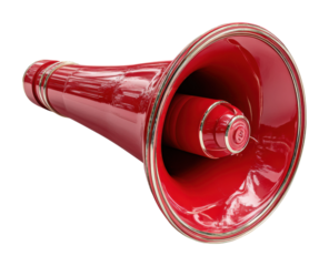 Exciting sports event announcement with a bold red megaphone in an arena isolated on transparent background