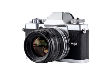 Fototapeta premium Vintage Silver Camera Black Background Photography Equipment