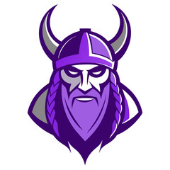 Purple Viking Mascot with Horned Helmet and Braided Beard in Thick Outline