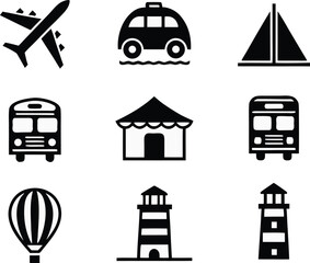 Travel Icon Set for Tourism and Adventure Design Projects. Professional Travel Icon Set for Vacation and Journey Artwork. Travel Icon Set for Trip Planning and Tourism Graphics. Clean Travel Icon Set