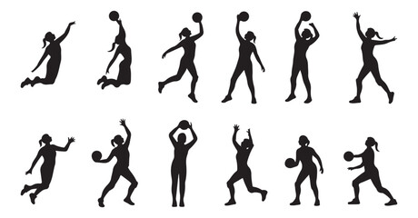 Basketball Player Silhouettes: Female Athletes in Action for Sports and Competition Designs