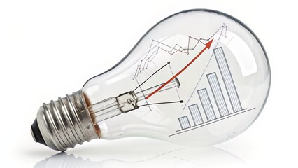 Bulb Containing Bar Graph Radiating Data Energy on Clean White Background