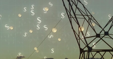 Dollar signs, gold coins appearing and swirling around pylon at 3s mark showing energy finance