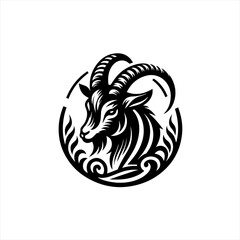 Goat head with horns isolated