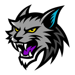 Wildcat Sports Logo with Neon Highlights and Sharp Dramatic Expression