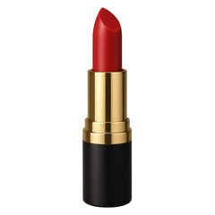 Fototapeta premium Vibrant red lipstick in elegant black and gold packaging.