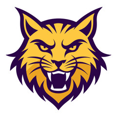 Obraz premium Golden Wildcat Logo with Violet Outline and Growling Expression on White