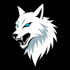 White Wolf Head with Icy Highlights and Minimalist Snarl on Black