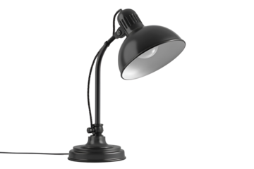 Black metal desk lamp with adjustable arm and shade providing bright light