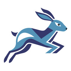 Stylized Hare Mid-Jump with Cool Tones and Dynamic Line Work