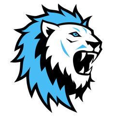 Roaring White Lion with Spiked Mane and Icy Shadows Outlined in Solid Black