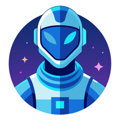 Futuristic Astronaut with Reflective Helmet, Blue Lights, and Cosmic Background