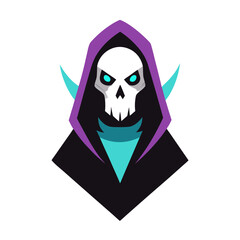 Abstract Grim Reaper with Angular Cloak and Skull Mask on Dark Aura Background