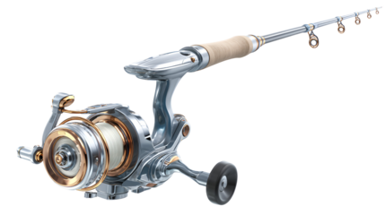 Luxury fishing rod and reel silver and gold design