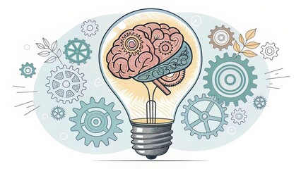 Bulb with Human Brain Inside, Fusing Anatomical and Mechanical Elements to Represent Mental Innovation