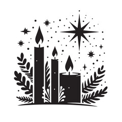 Black Christmas candle Silhouette Vector, High Quality Illustration on White Background