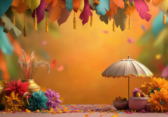colourful navratri backdrops with umbrella and dandiya