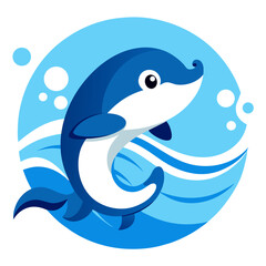 Playful Whale Mascot Leaping with Glossy Curves on a Teal Background