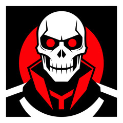 Cyber Skull with Red Optics, Sharp Teeth, and Tactical Gear in Red-Black Contrast