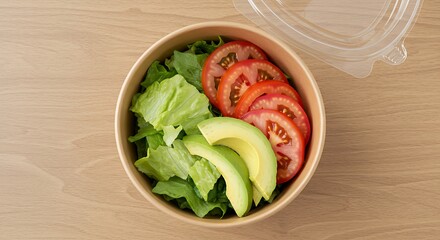 Fresh Vegetable Salad With Avocado and Tomatoes in Kraft Takeout Bowl variation 2