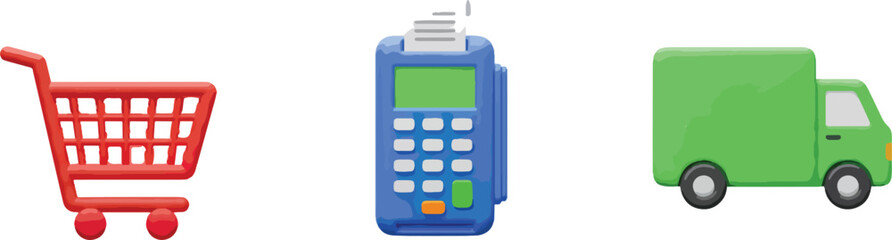 Shopping cart point of sale and delivery truck illustration