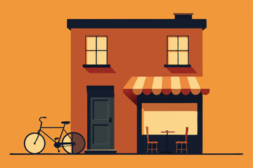 urban townhouse vector with sidewalk cafe and bike (1).eps