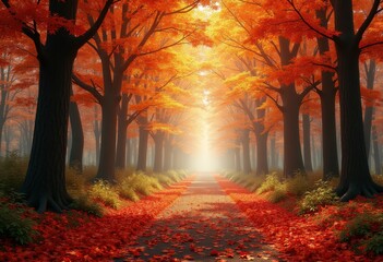 vibrant autumn leaves blanketing forest trail glorious fall colors nature pathway, orange, yellow, red, foliage, scenic, landscape, outdoors, wood, trees