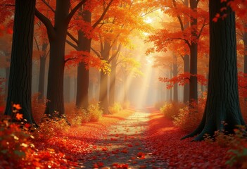 vibrant autumn leaves blanketing serene forest pathway lush scenery colorful nature beauty, colors, ground, tree, orange, yellow, red, woodland, canopy