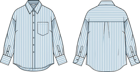 Technical flat sketch of a women's striped button-down shirt with a collar and long sleeves, an apparel design vector illustration. © MDABDULLAHAL
